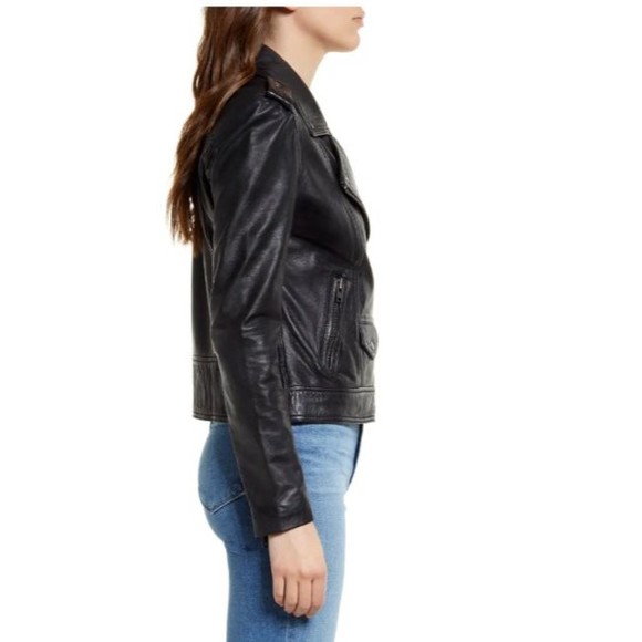 TREASURE & BOND Black Leather Biker Moto Asymmetrical Zip Jacket S 2/4 NORDSTROM - Picture 3 of 4